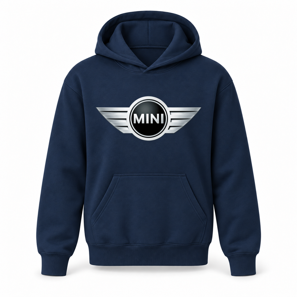 Youth Kids Mini Cooper Car Pullover Hoodie | Color: Navy | Refreshed youth hoodie, original Drive artwork