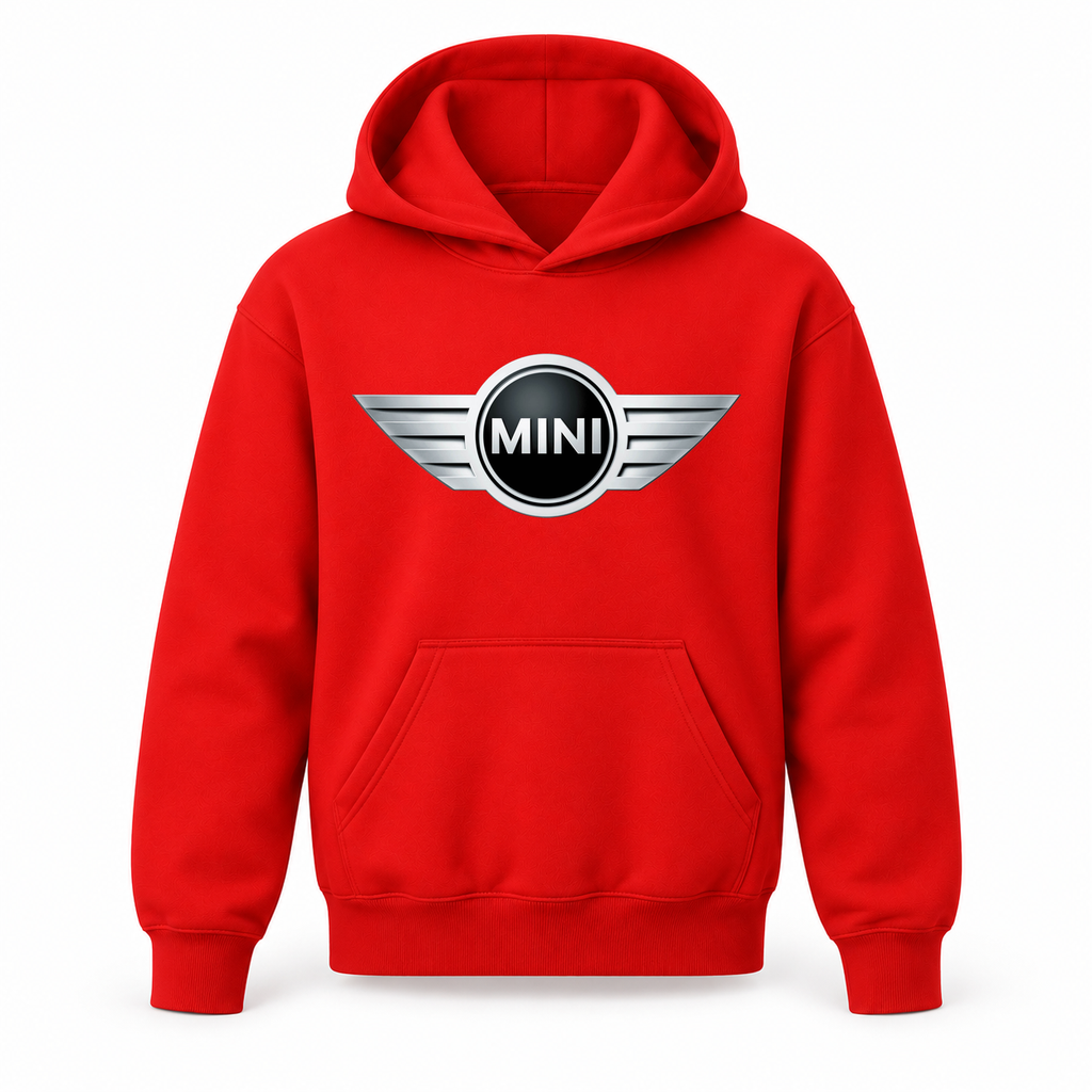 Youth Kids Mini Cooper Car Pullover Hoodie | Color: Red | Refreshed youth hoodie, original Drive artwork