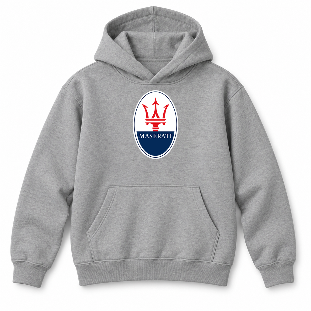 Youth Kids Maserati Car Pullover Hoodie | Color: Grey | Refreshed youth hoodie, original Drive artwork