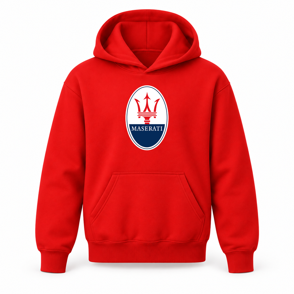 Youth Kids Maserati Car Pullover Hoodie | Color: Red | Refreshed youth hoodie, original Drive artwork