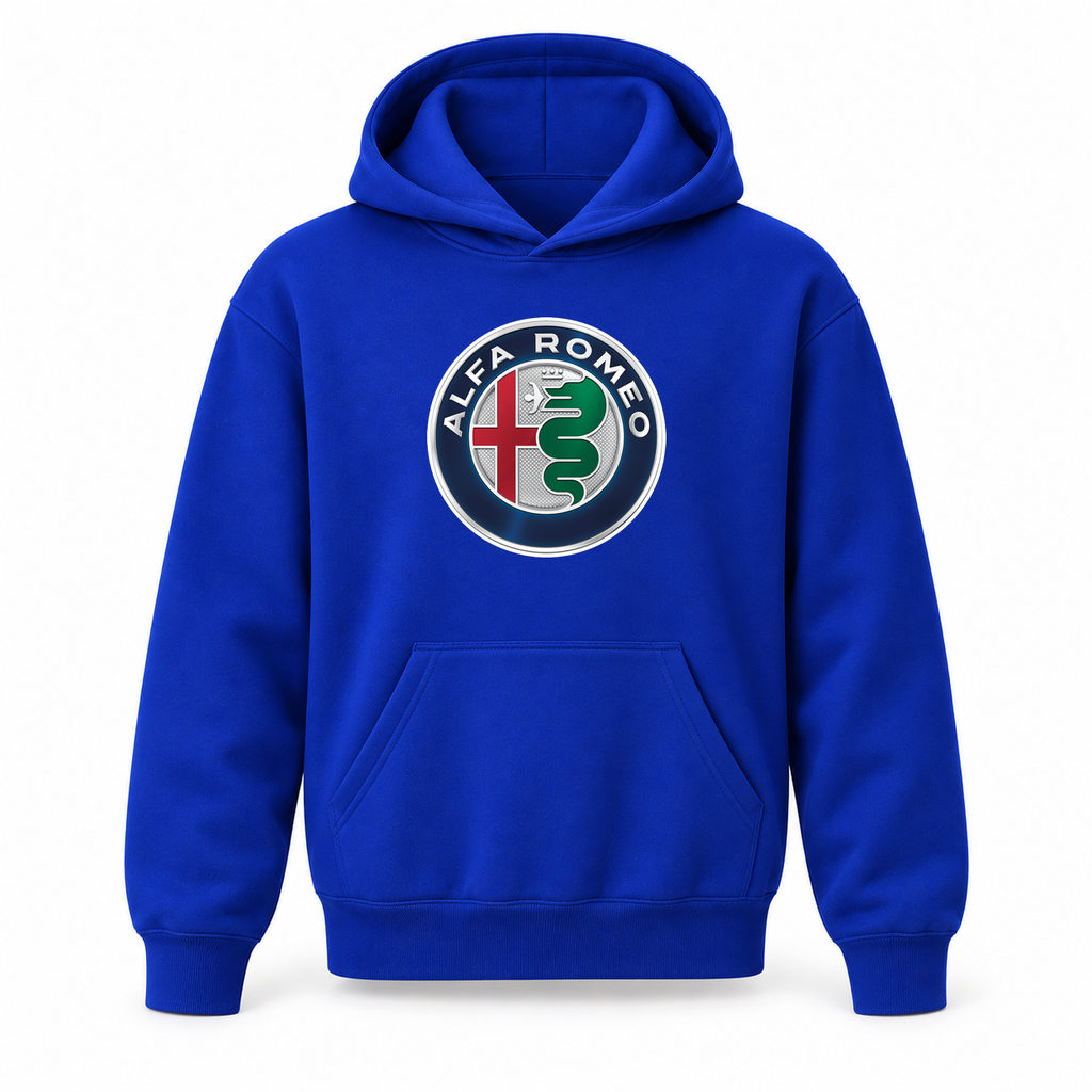 Youth Kids Alfa Romeo Car Pullover Hoodie | Color: Blue | Refreshed youth hoodie, original Drive artwork