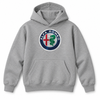 Youth Kids Alfa Romeo Car Pullover Hoodie | Color: Grey | Refreshed youth hoodie, original Drive artwork