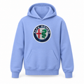 Youth Kids Alfa Romeo Car Pullover Hoodie | Color: Light Blue | Refreshed youth hoodie, original Drive artwork