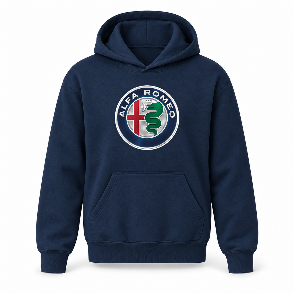 Youth Kids Alfa Romeo Car Pullover Hoodie | Color: Navy | Refreshed youth hoodie, original Drive artwork