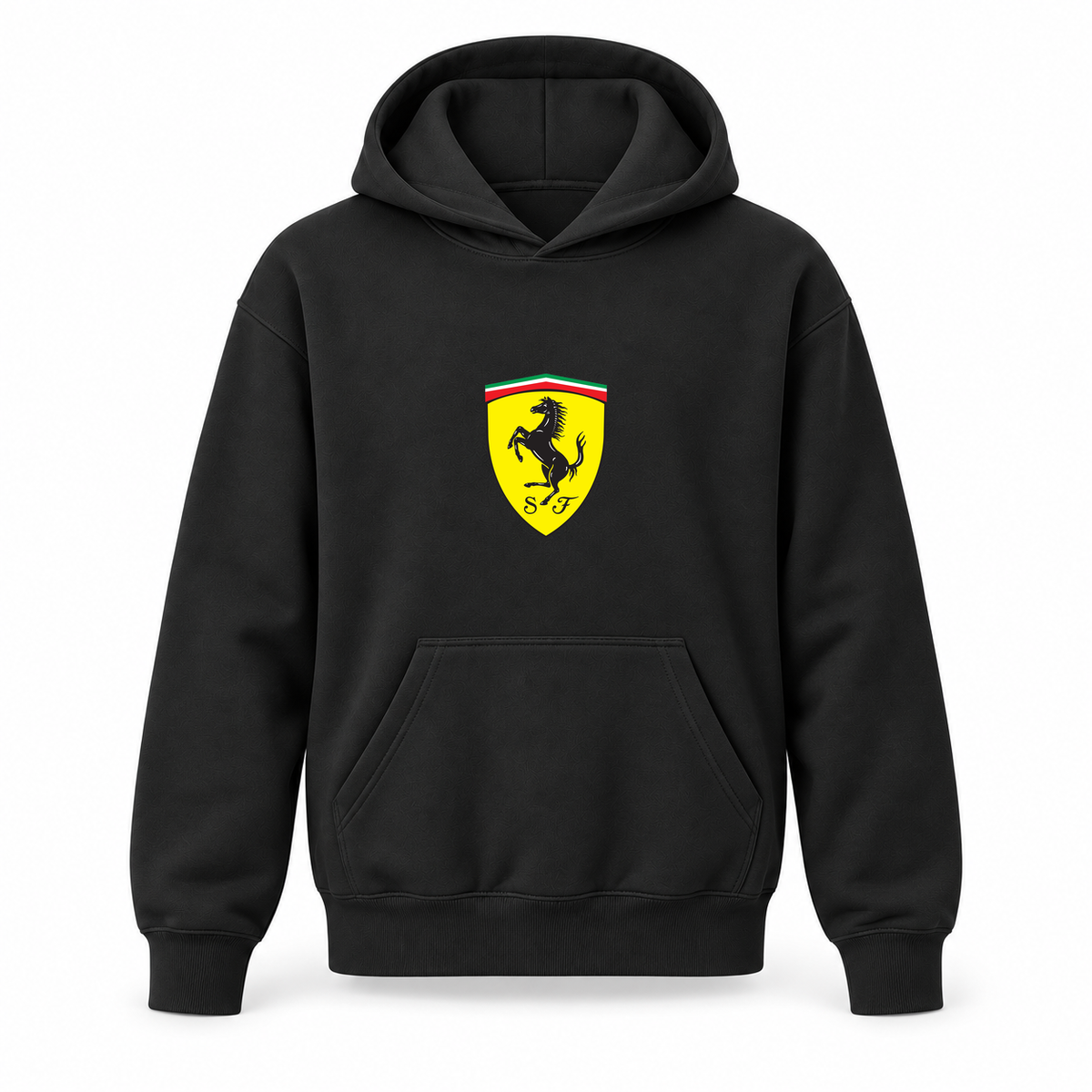 Youth Kids Ferrari Car Pullover Hoodie | Color: Black | Refreshed youth hoodie, original Drive artwork