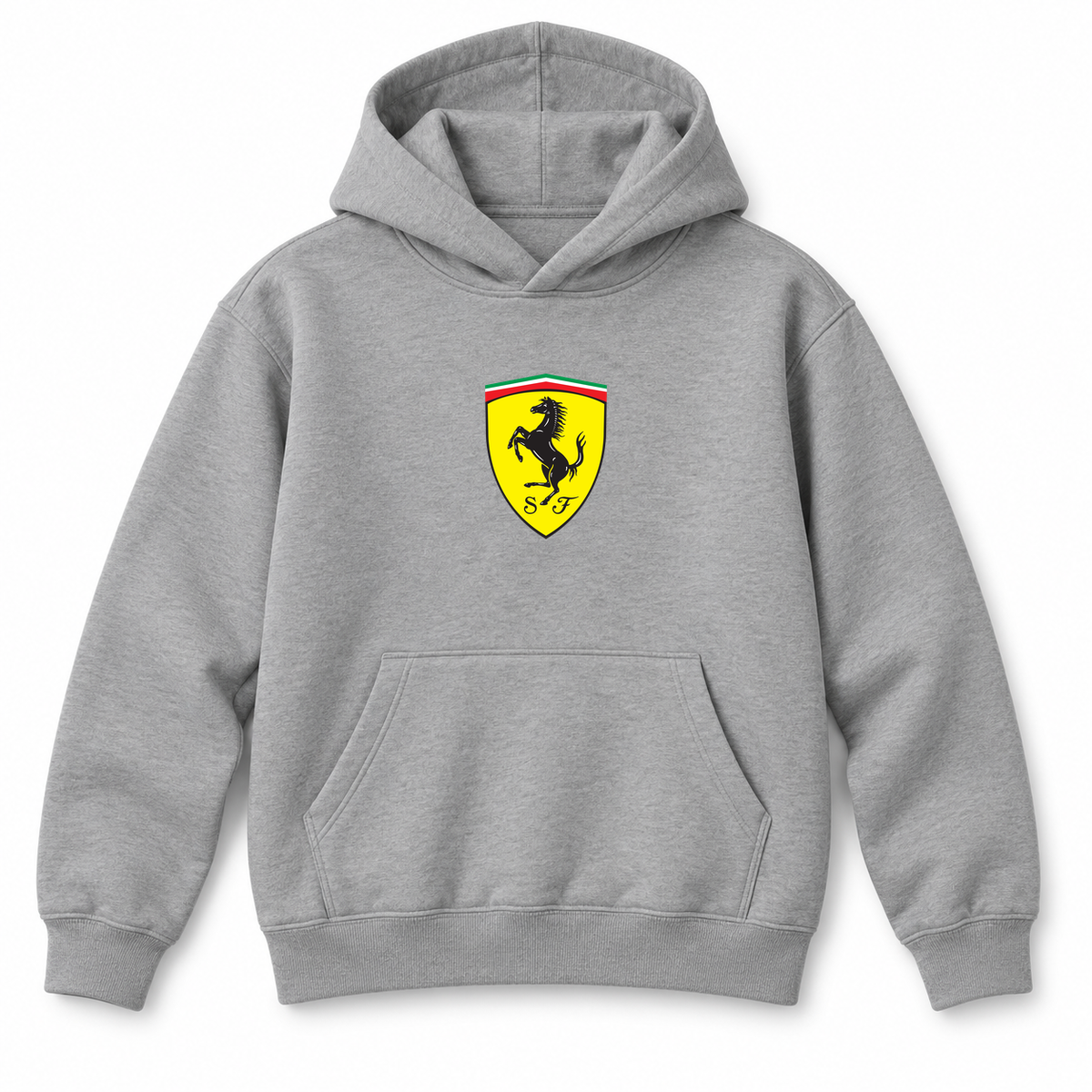 Youth Kids Ferrari Car Pullover Hoodie | Color: Grey | Refreshed youth hoodie, original Drive artwork