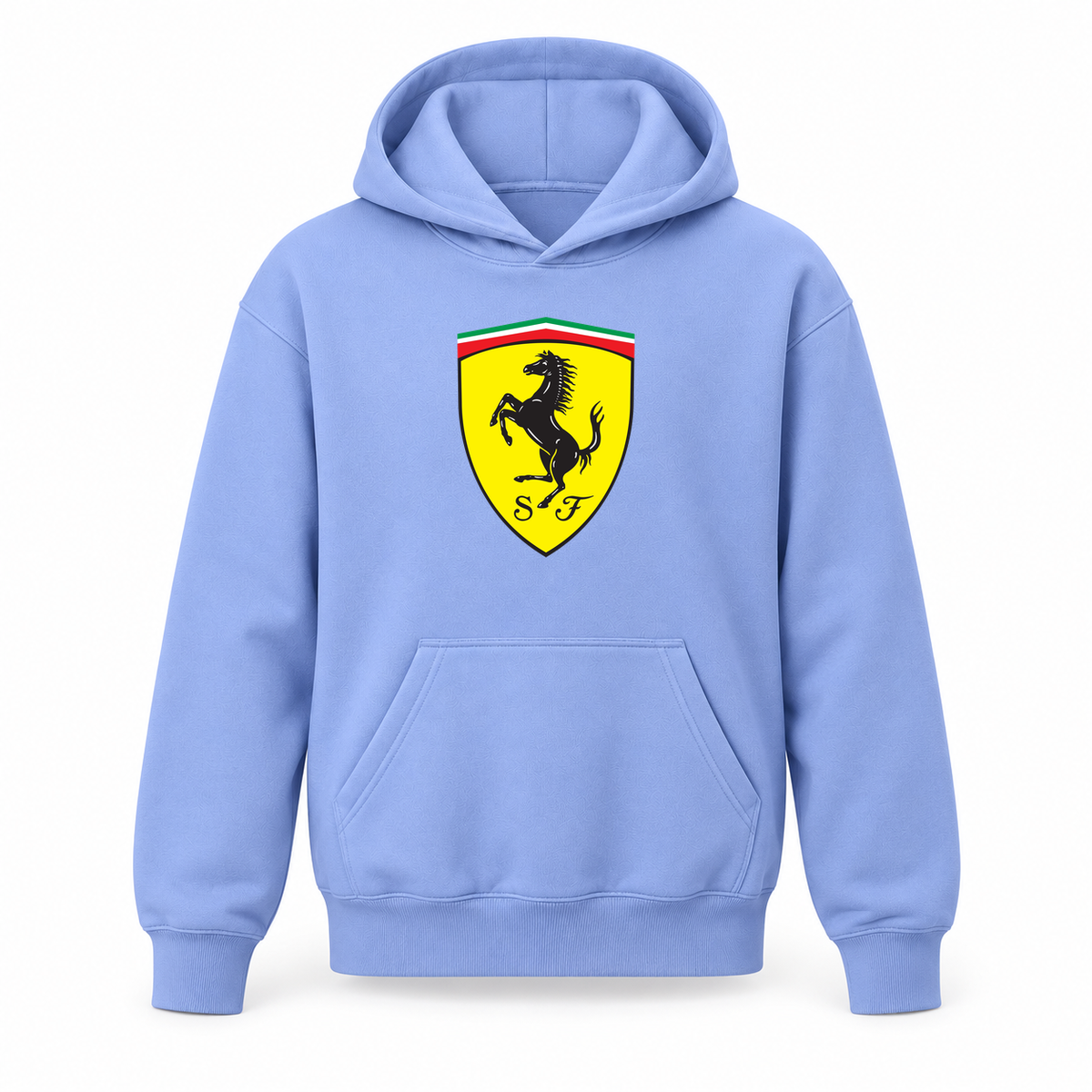 Youth Kids Ferrari Car Pullover Hoodie | Color: Light Blue | Refreshed youth hoodie, original Drive artwork