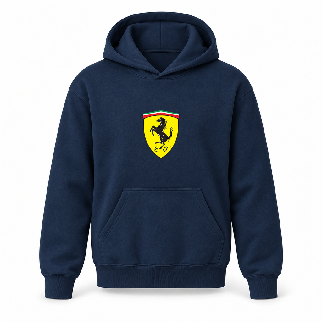Youth Kids Ferrari Car Pullover Hoodie | Color: Navy | Refreshed youth hoodie, original Drive artwork