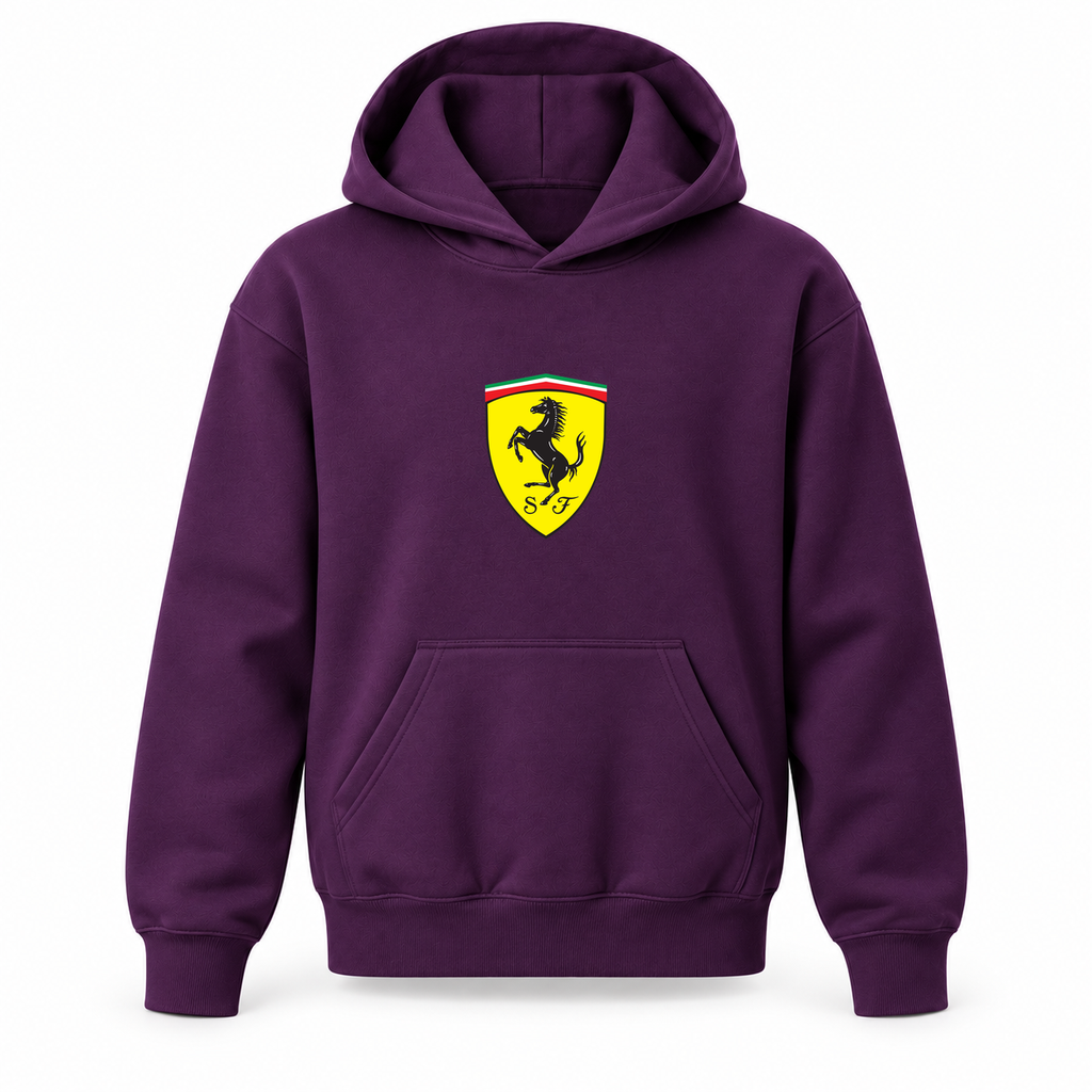 Youth Kids Ferrari Car Pullover Hoodie | Color: Purple | Refreshed youth hoodie, original Drive artwork