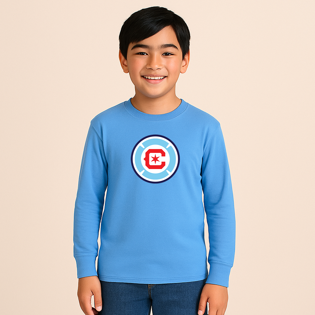 Youth Kids Chicago Fire Soccer Long Sleeve T-Shirt
