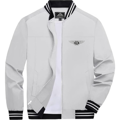 Men’s Bentley Car Lightweight Zip-Up Bomber Jacket with Ribbed Collar and Cuffs - Versatile Casual Outerwear