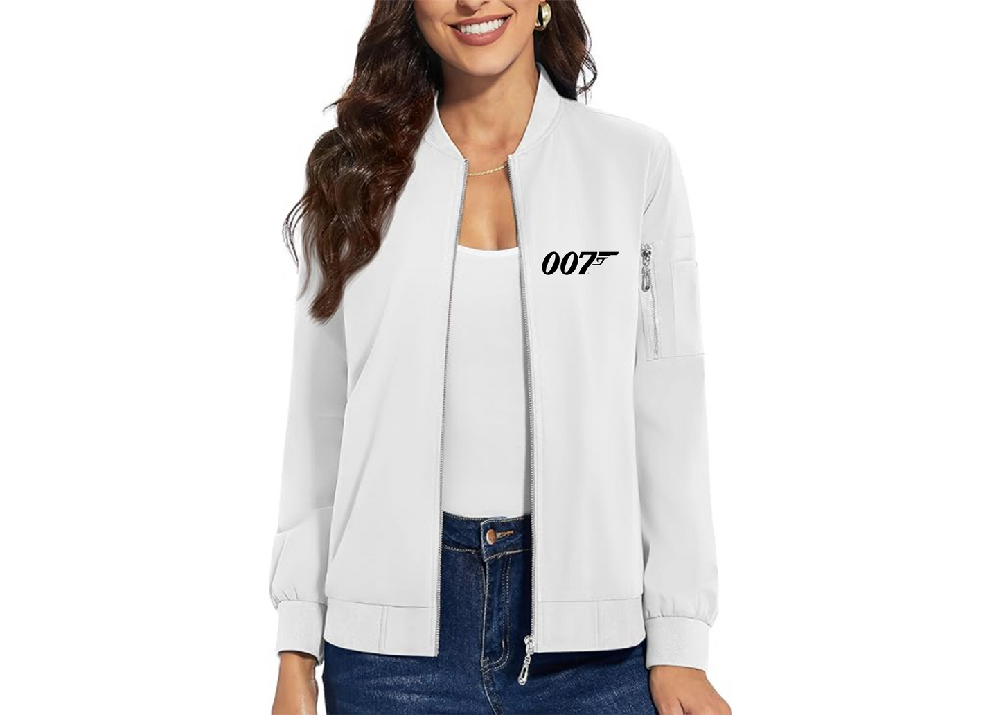 Women's 007 James Bond Movie - Premium Bomber Jacket with Polished Detailing and Functional Sleeve Pocket - Modern Luxury Outerwear