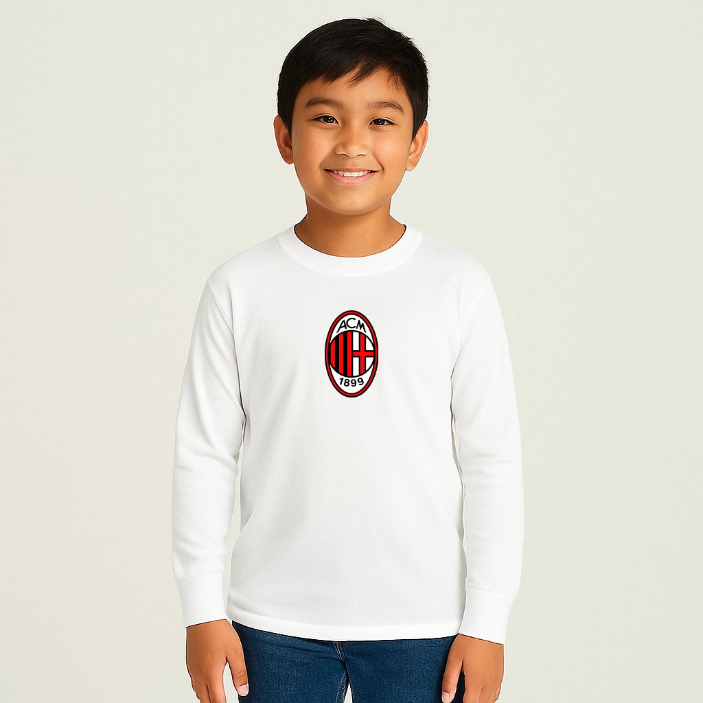 Youth Kids AC Milan Soccer Long Sleeve T-Shirt