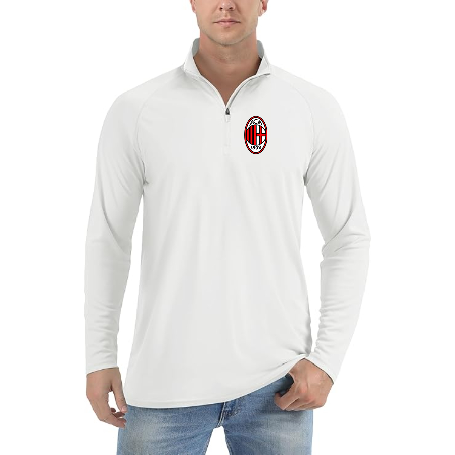 Men’s AC Milan Soccer- Lightweight Quarter-Zip Athletic Shirt – Long Sleeve Performance Wear