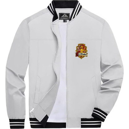 Men's Gryffindor Harry Potter Movie Team _ Lightweight Zip-Up Bomber Jacket with Ribbed Collar and Cuffs - Versatile Casual Outerwear