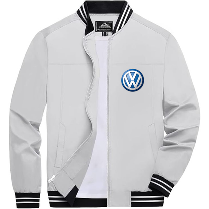 Men’s VW Volkswagen Car Lightweight Zip-Up Bomber Jacket with Ribbed Collar and Cuffs - Versatile Casual Outerwear