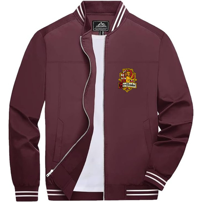 Men's Gryffindor Harry Potter Movie Team _ Lightweight Zip-Up Bomber Jacket with Ribbed Collar and Cuffs - Versatile Casual Outerwear