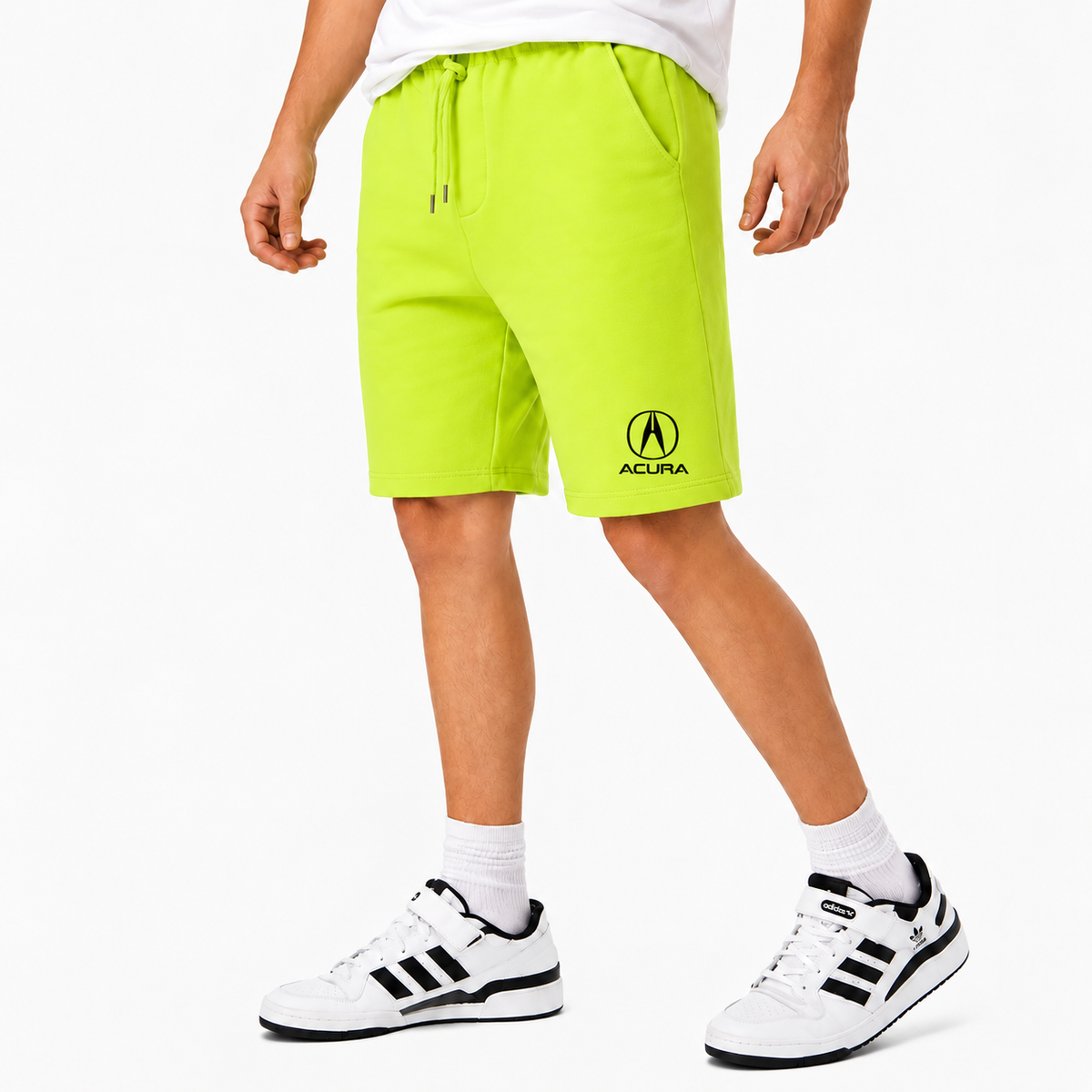 Acura fleece shorts Lime Green front logo near left hem