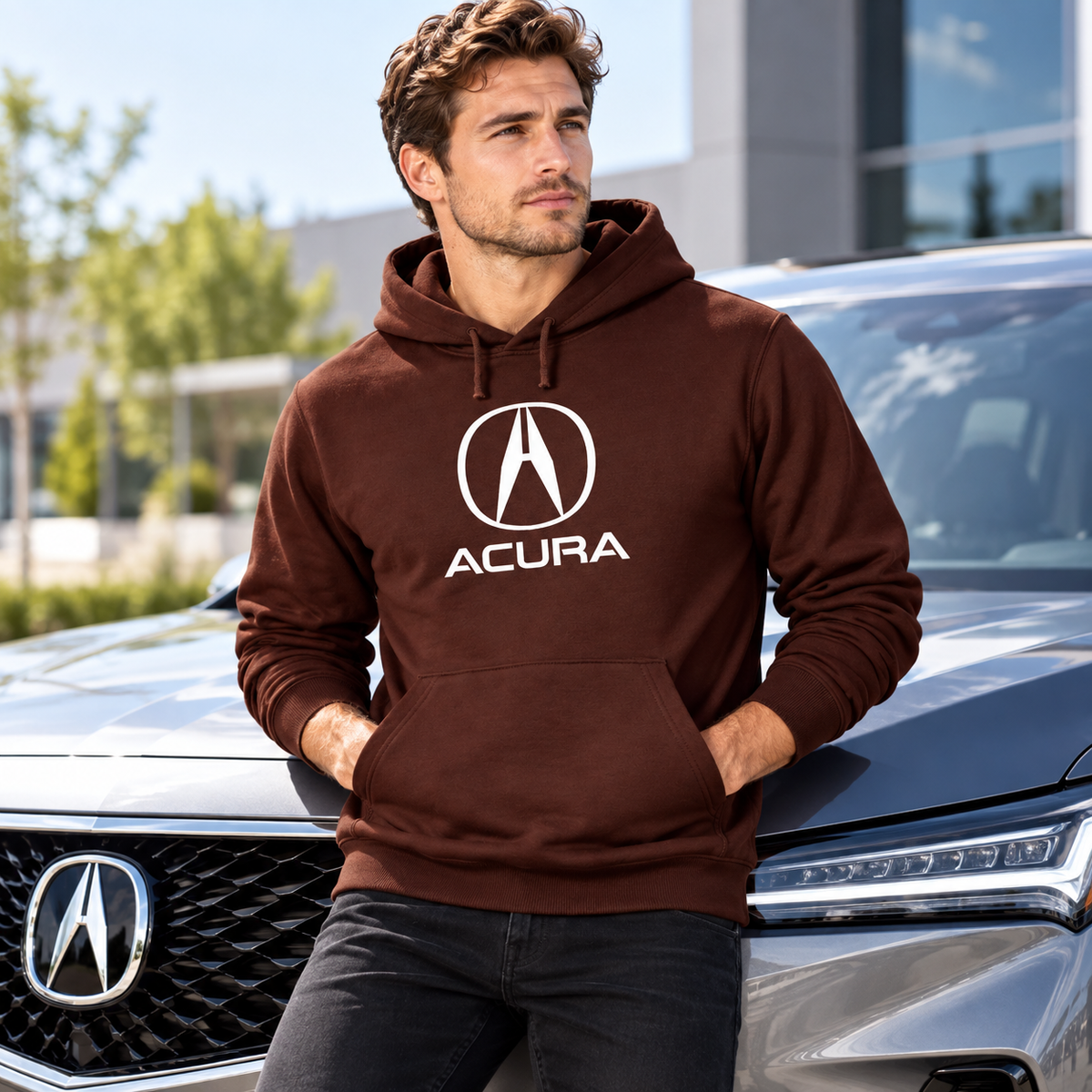 Men’s Acura Car Pullover Hoodie | Color: Brown | Image 1