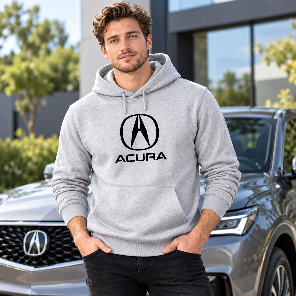 Men’s Acura Car Pullover Hoodie | Color: Grey | Image 1