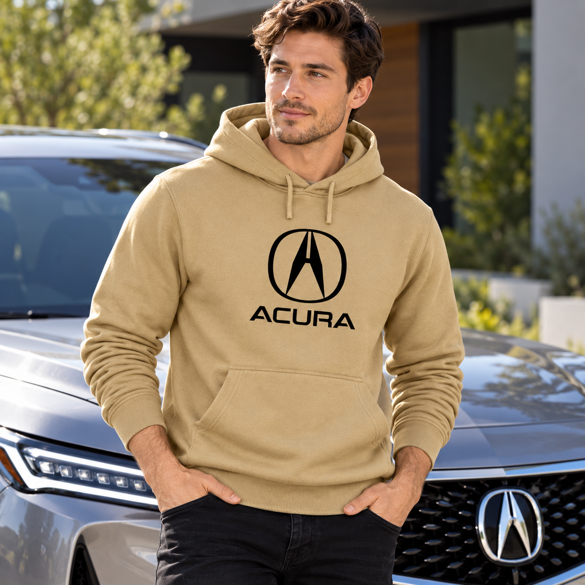 Men’s Acura Car Pullover Hoodie | Color: Khaki | Image 1