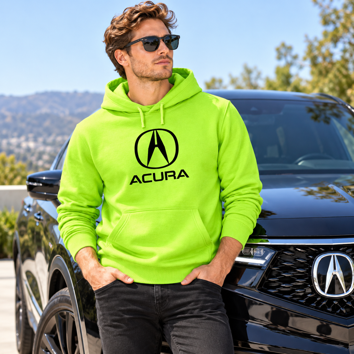 Men’s Acura Car Pullover Hoodie | Color: Lime Green | Image 1