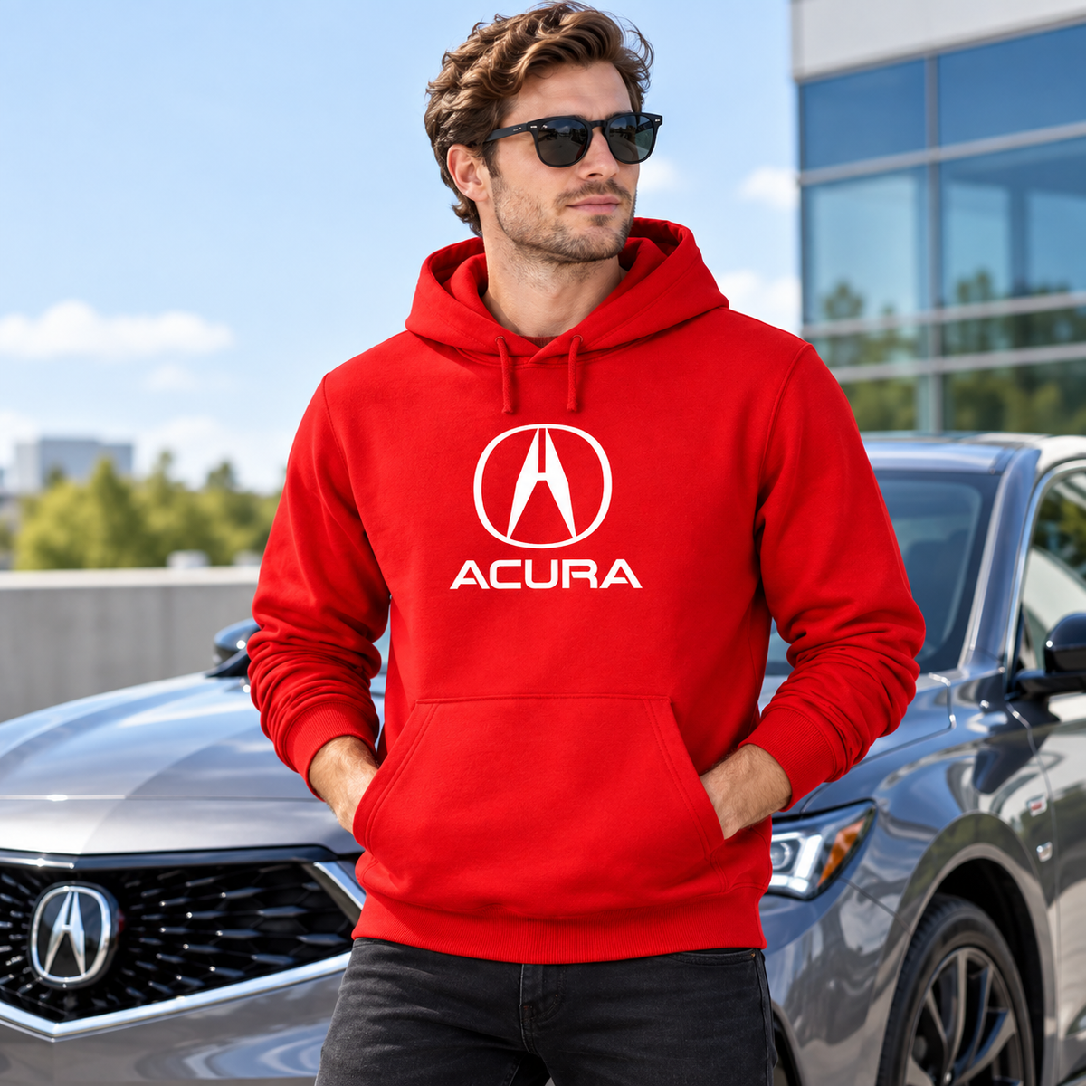 Men’s Acura Car Pullover Hoodie | Color: Red | Image 1