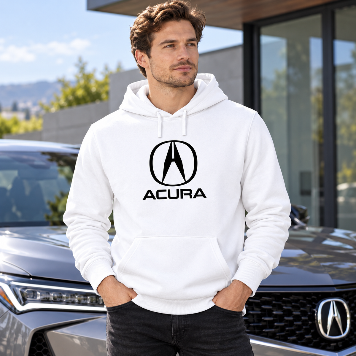 Men’s Acura Car Pullover Hoodie | Color: White | Image 1