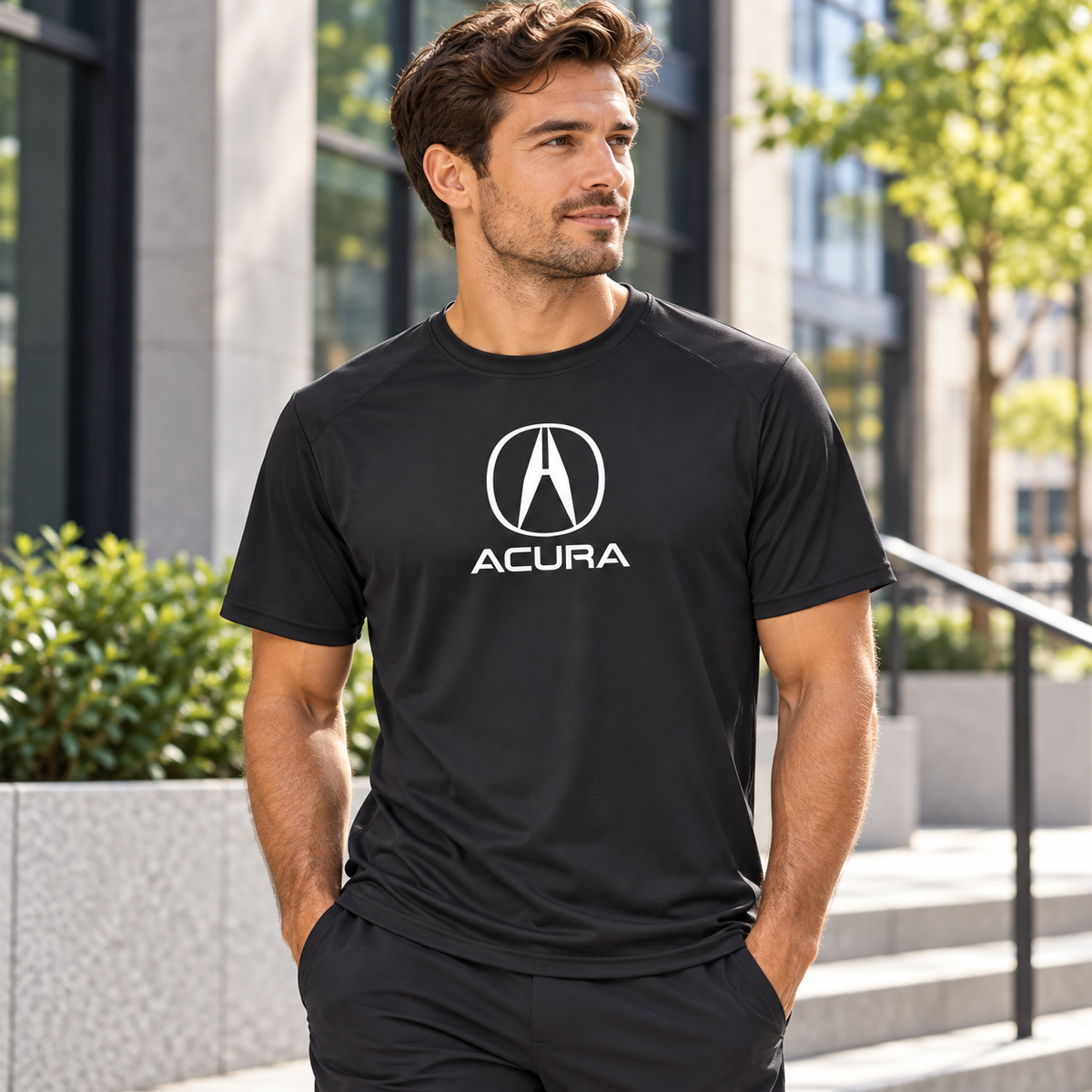 Men’s Acura Car Polyester T-Shirt | Color: Black | Image 2