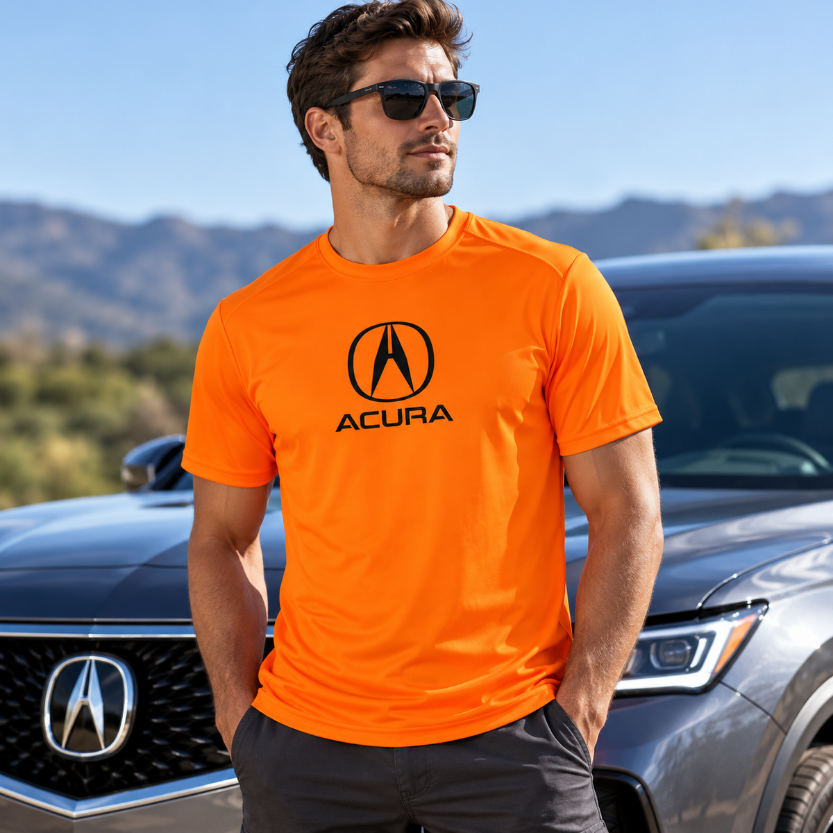 Men’s Acura Car Polyester T-Shirt | Color: Orange | Image 1