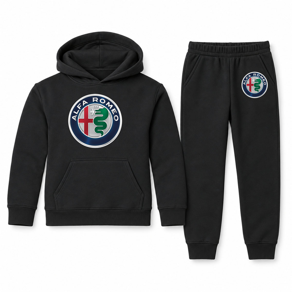 Alfa Romeo youth hoodie jogger set, Black, Youth Large ages 10–12