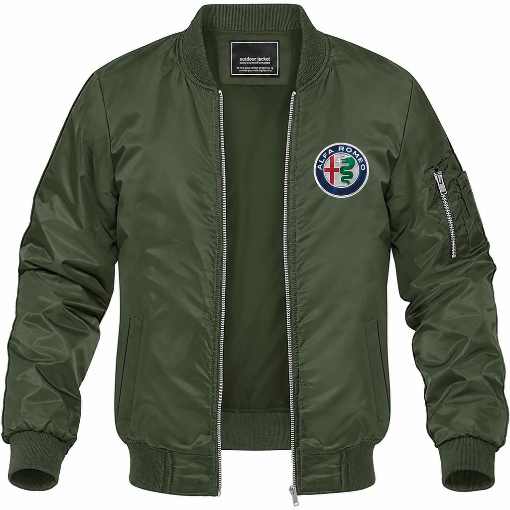 Alfa Romeo army green lightweight bomber jacket front product photo | color: army green |