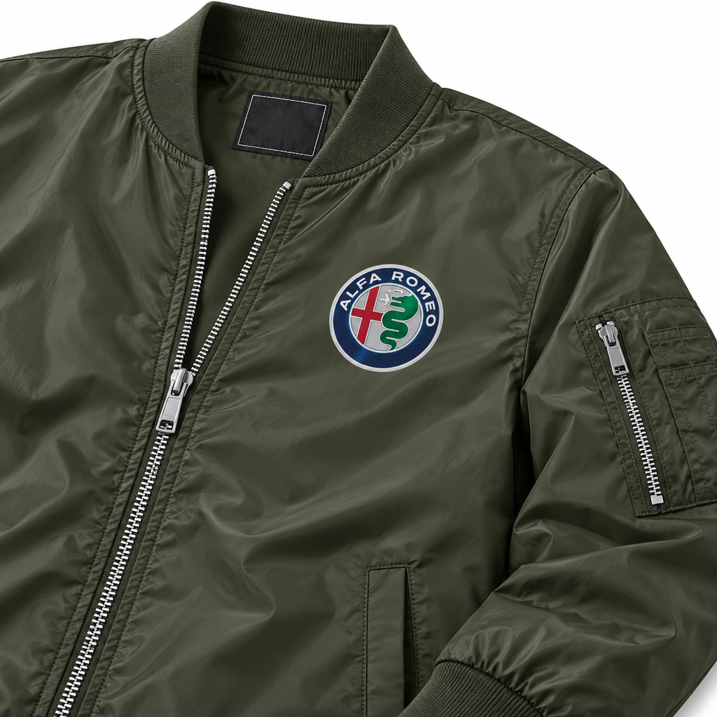 Alfa Romeo army green lightweight bomber jacket chest logo detail | color: army green |