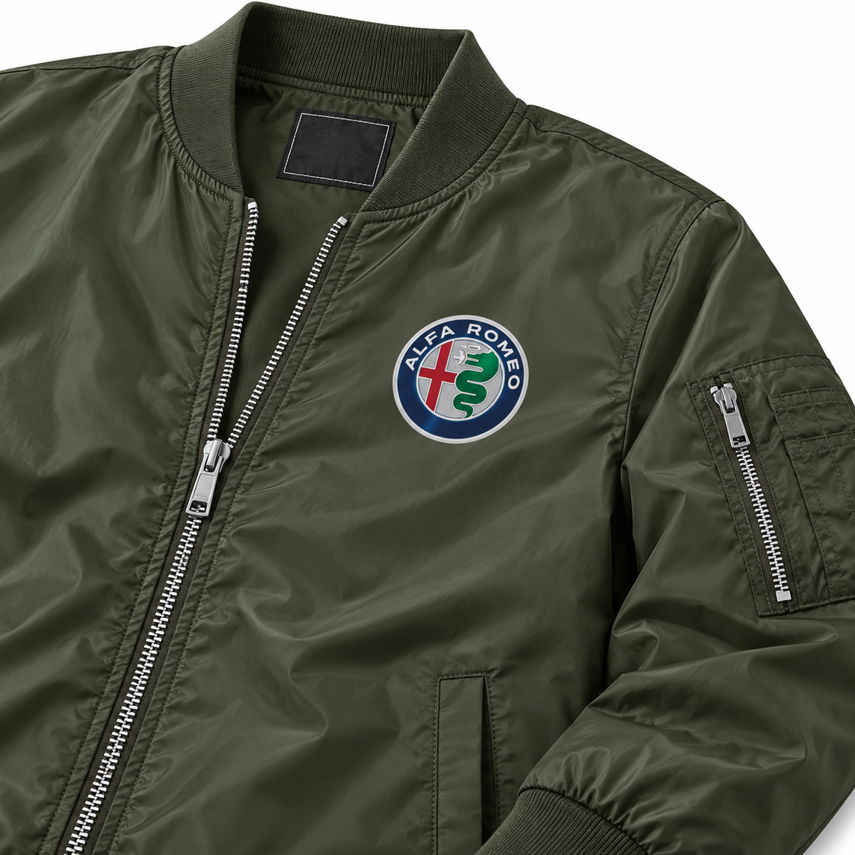 Alfa Romeo army green lightweight bomber jacket chest logo detail | color: army green |