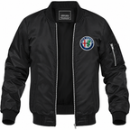 Alfa Romeo black bomber jacket front product photo | color: black |