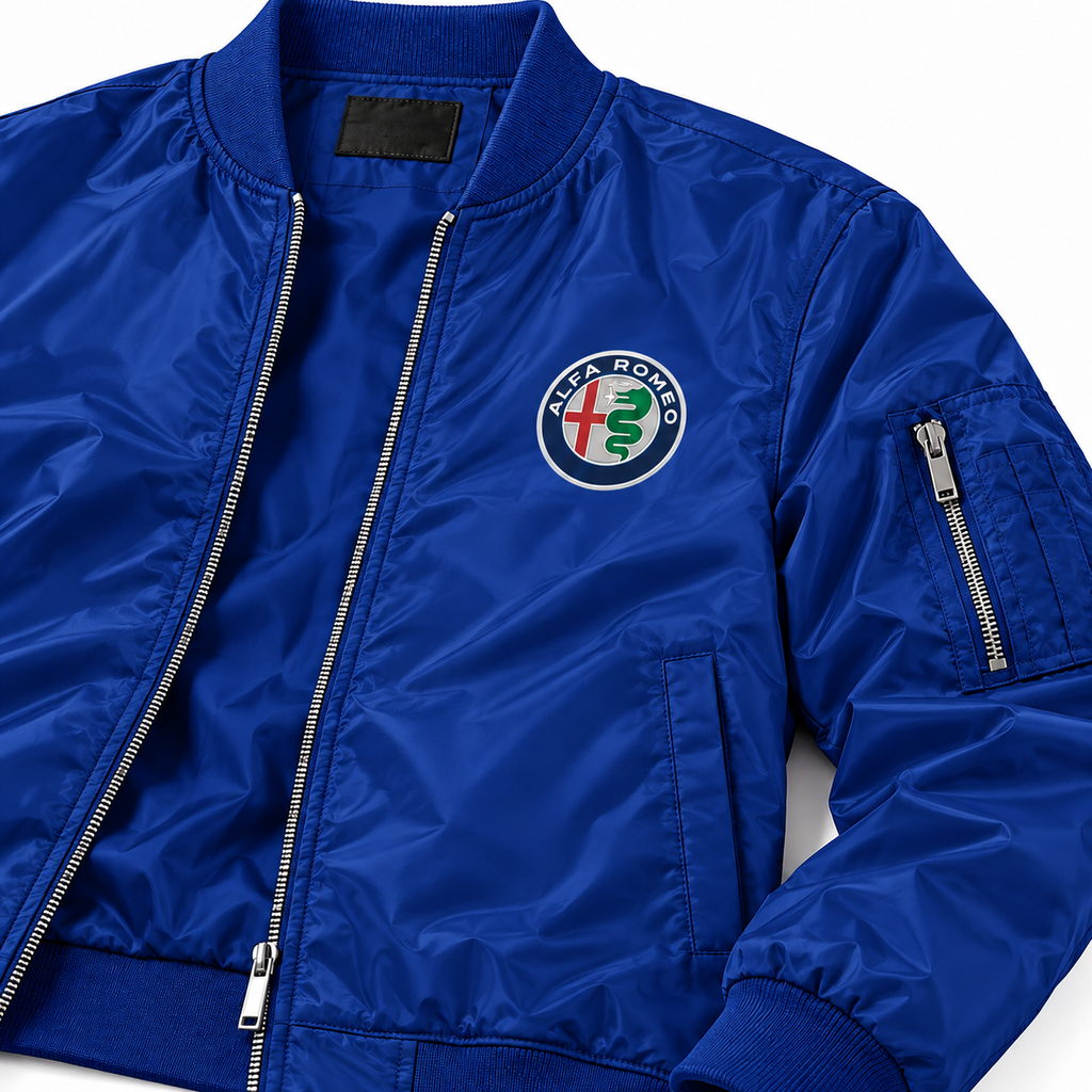 Alfa Romeo blue lightweight bomber jacket chest logo detail | color: blue |
