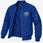 Alfa Romeo blue lightweight bomber jacket open angled product view | color: blue |