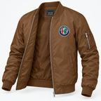 Alfa Romeo brown lightweight bomber jacket open angled product view | color: brown |