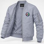 Alfa Romeo grey lightweight bomber jacket open angled product view | color: grey |