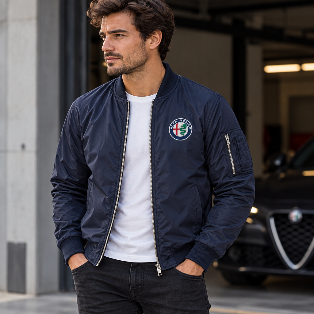 Alfa Romeo navy lightweight bomber jacket lifestyle view | color: navy |