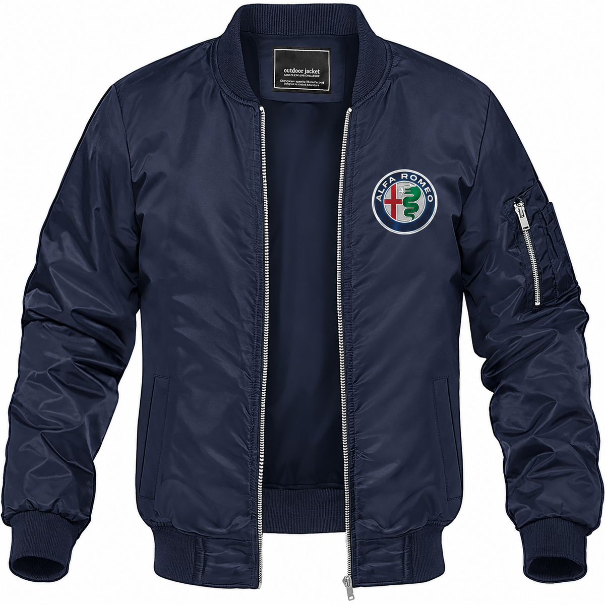 Alfa Romeo navy bomber jacket front product photo | color: navy |