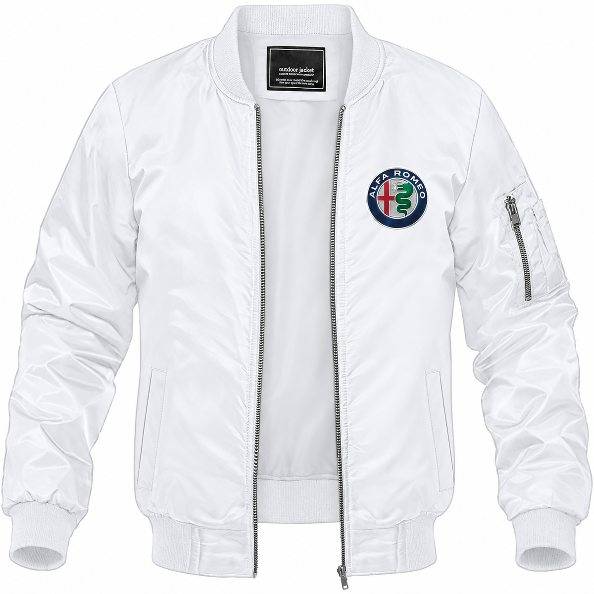 Alfa Romeo white lightweight bomber jacket front product photo | color: white |