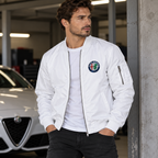 Alfa Romeo white lightweight bomber jacket model lifestyle view | color: white |