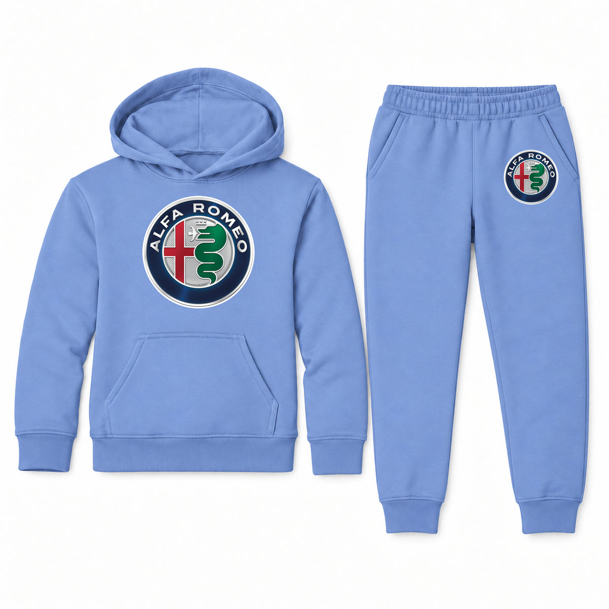 Alfa Romeo youth hoodie jogger set, Carolina Blue, Youth Large ages 10–12