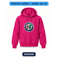 Alfa Romeo - Youth Large Hoodie (Ages 10–12) | Color: Hot Pink