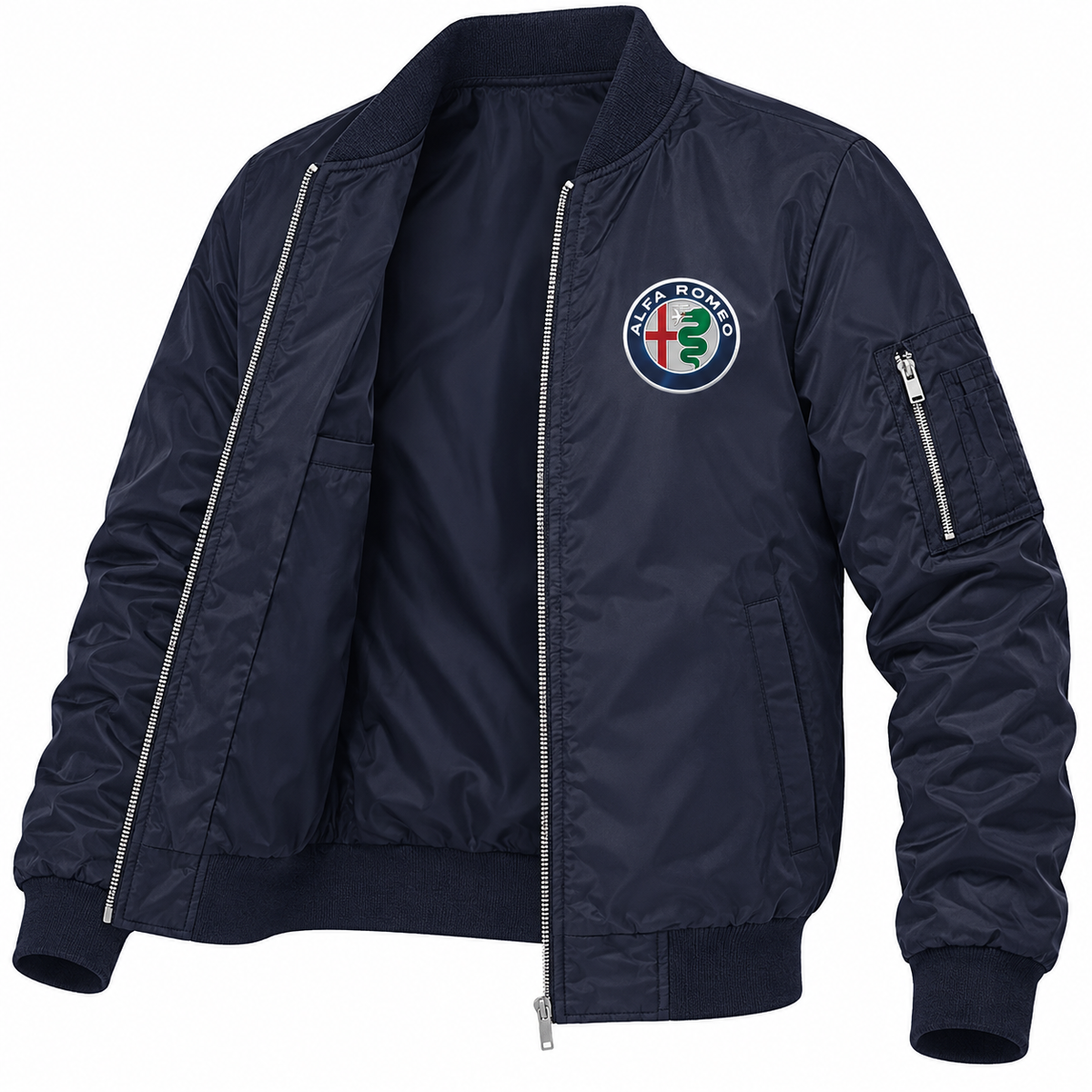 Alfa Romeo navy bomber jacket open product view | color: navy |