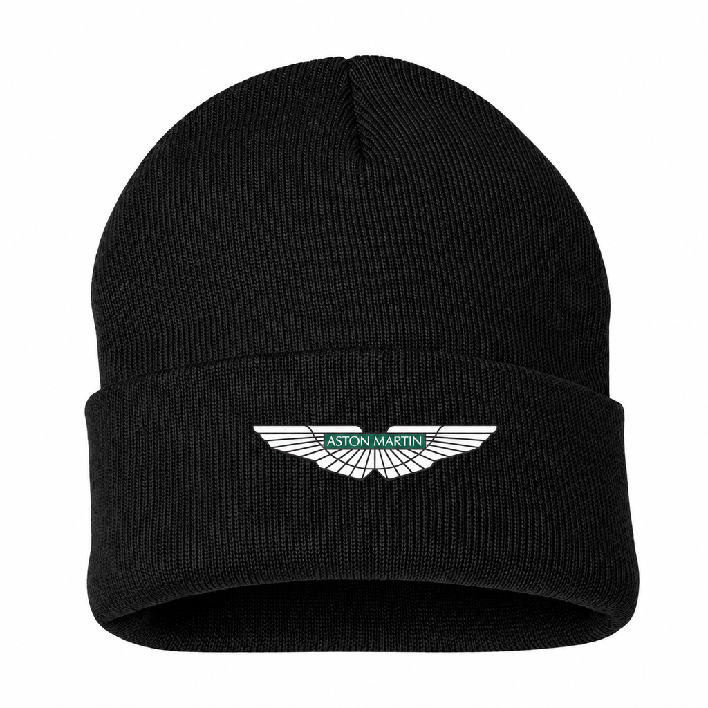 Men's Aston Martin Beanie Hat — Black — clean front main