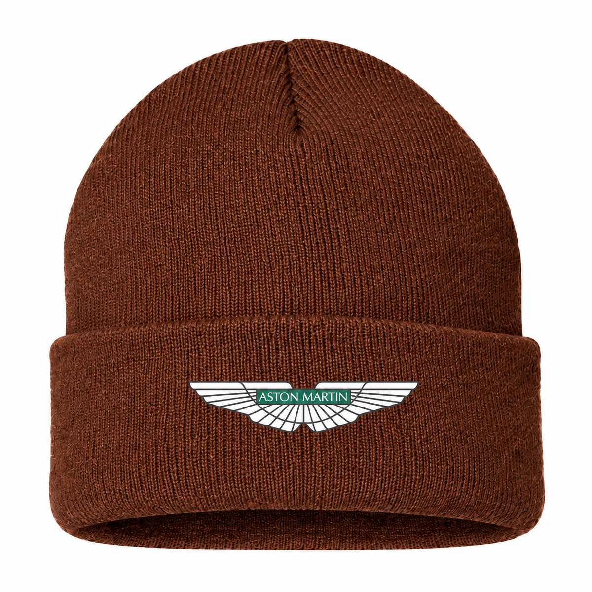 Men's Aston Martin Beanie Hat — Brown — clean front main