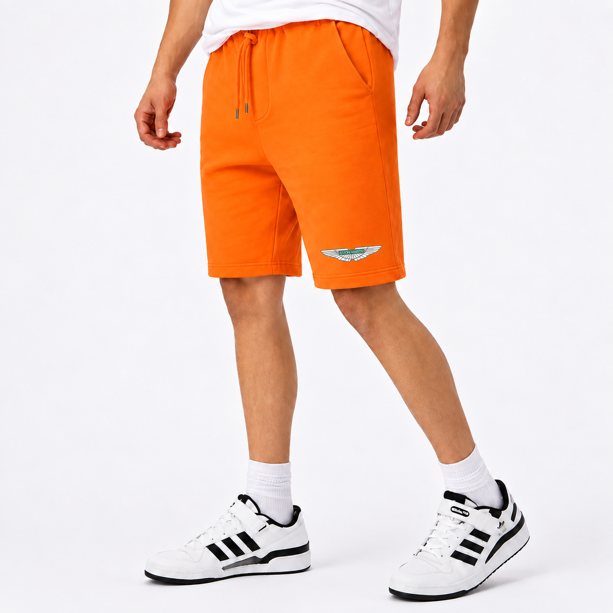 Aston Martin fleece shorts Orange front logo near left hem