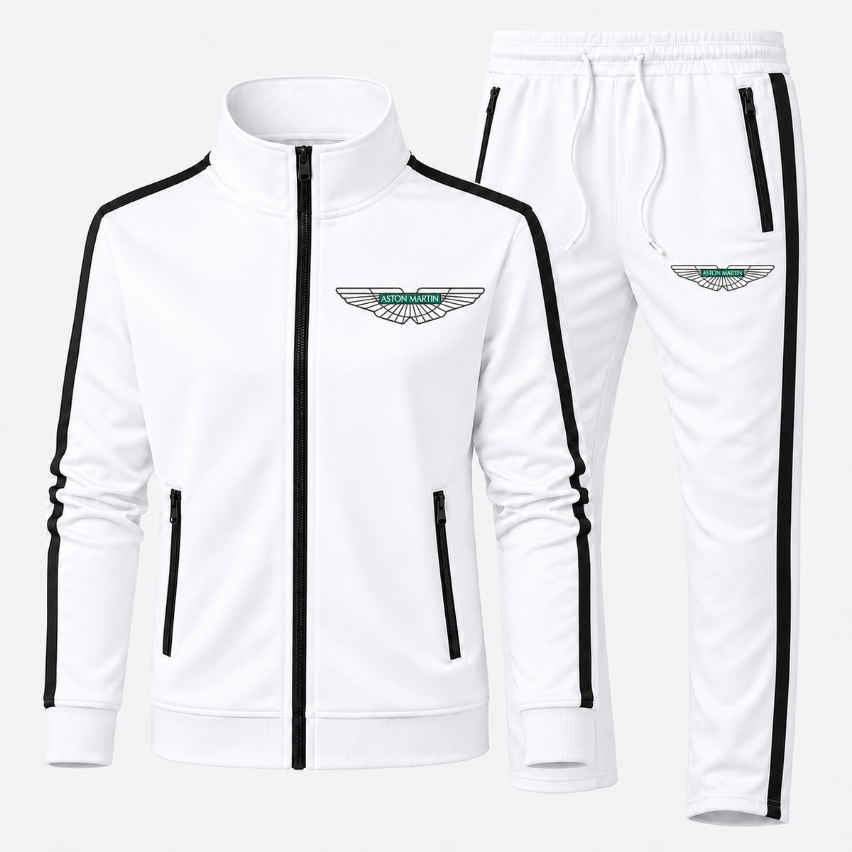 Aston Martin White tracksuit front chest and thigh heat transfer